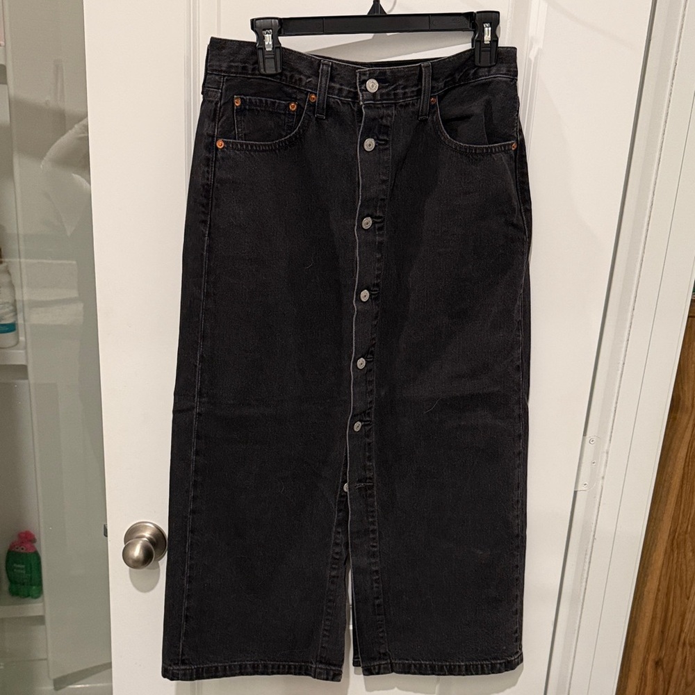Levi black denim midi skirt